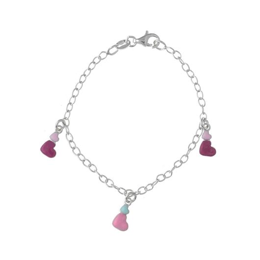 Foto de Pulsera de niña de plata baño rodio con corazones esmaltados