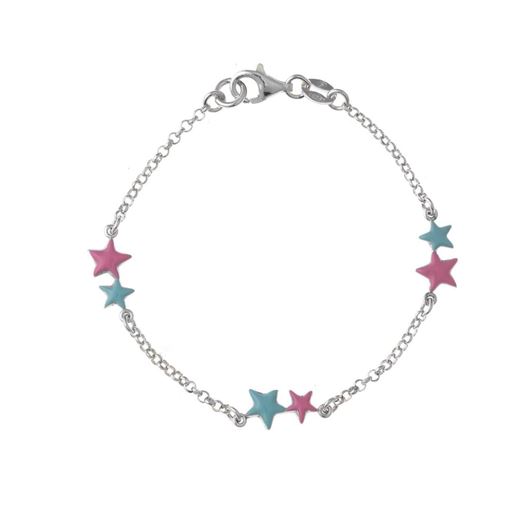 Foto de Pulsera de niña de plata baño rodio estrellas esmaltadas