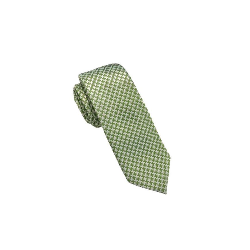 Picture of Corbata seda estampado pata de gallo en verde y blanco  