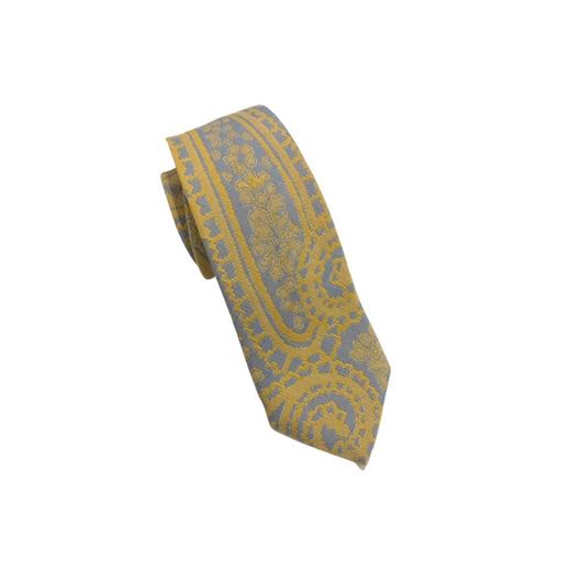 Picture of Corbata seda y algodón paisley amarillo y gris