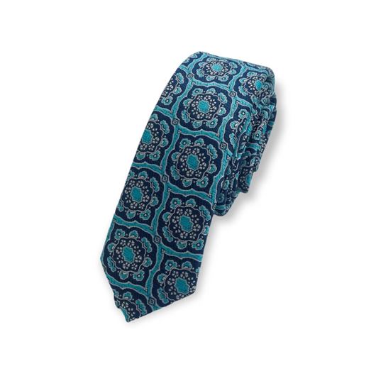 Picture of Corbata microfibra jacquard estampado floral turquesa y marino