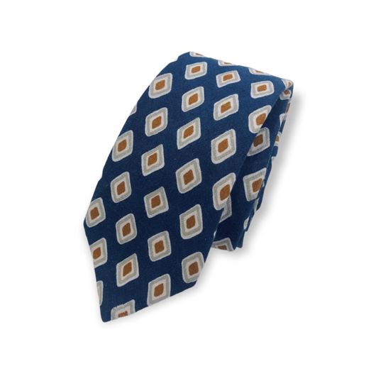 Picture of Corbata seda azul oscuro con rombos teja