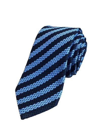 Foto de Corbata seda raya azul marino y  azul noche