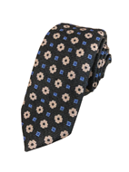 Foto de Corbata seda y lana jacquard estampado flores caqui y beige