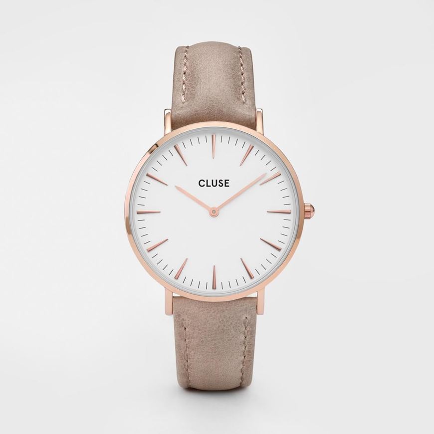 Foto de Reloj de mujer Boho Chic rosado y correa de cuero camel