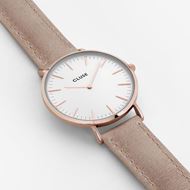 Foto de Reloj de mujer Boho Chic rosado y correa de cuero camel