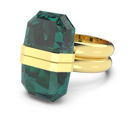 Foto de Anillo Lucent color esmeralda con baño tono oro Talla 50