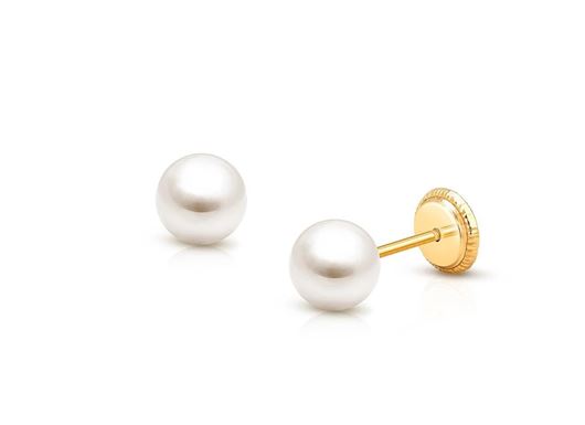 Foto de Pendientes de bebé oro amarillo 18kt y perlas redondas cultivadas agua dulce 5mm