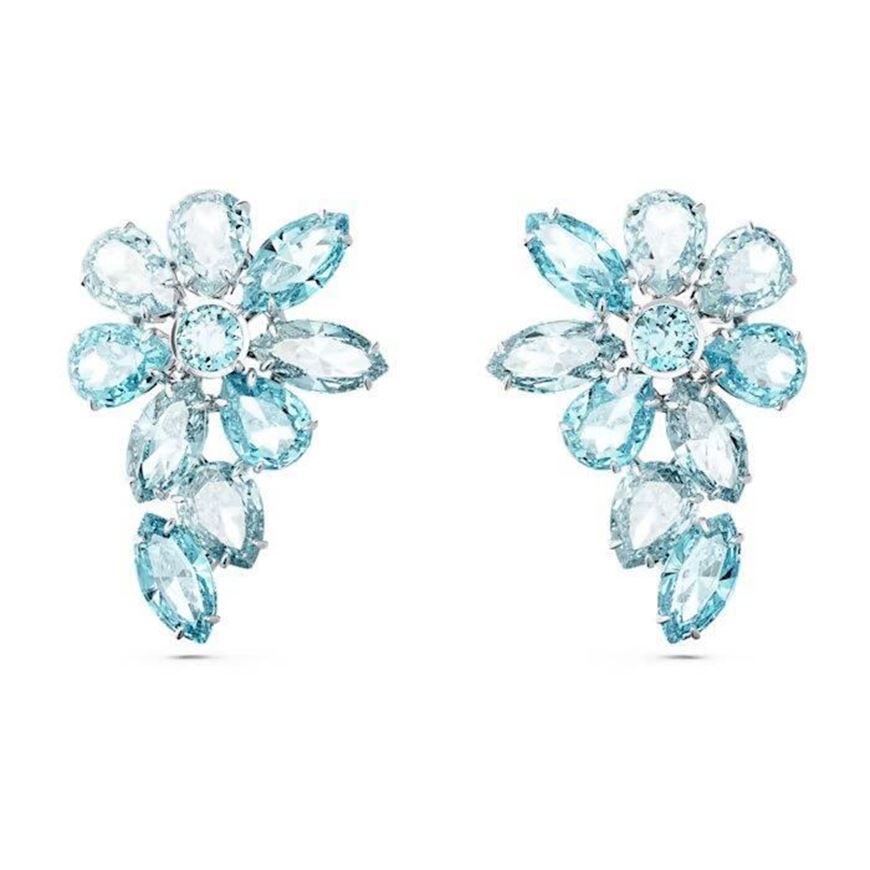 Foto de Pendientes Gema Flor color azul y baño de rodio