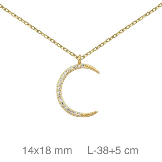 Foto de Gargantilla de plata con baño de oro y colgante de luna con circonitas