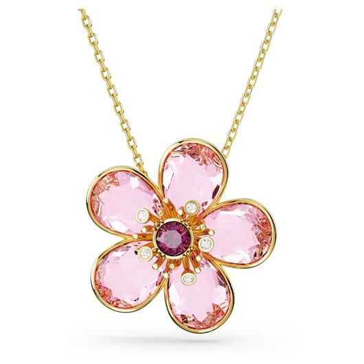 Foto de Collar Florere flor pequeño en rosa y baño dorado