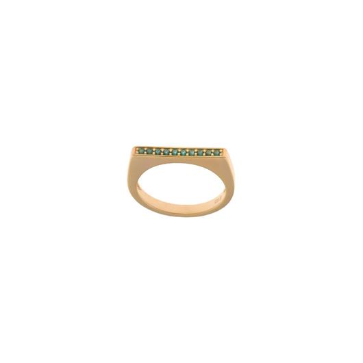 Foto de Anillo rectangular de plata baño oro amarillo satinado y circonitas verdes