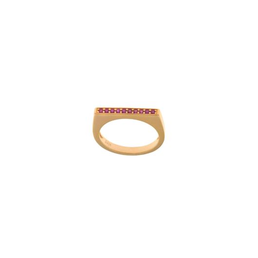 Foto de Anillo rectangular de plata baño oro amarillo satinado y circonitas rosas