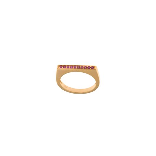 Foto de Anillo rectangular de plata baño oro amarillo satinado y circonitas rosas