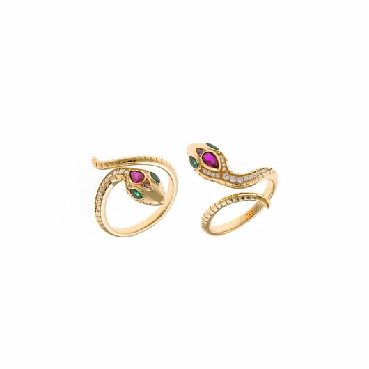 Picture of Anillo Serpiente de plata con baño oro y circonitas de colores