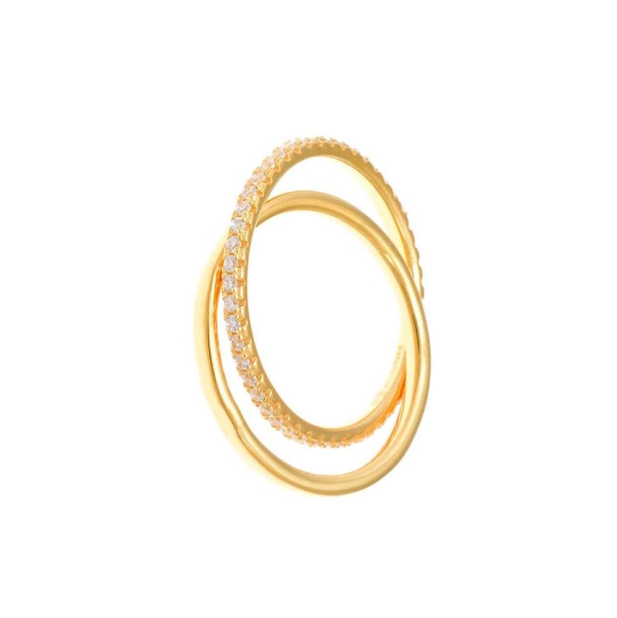 Foto de Anillo dos alianzas entrelazadas de plata con baño oro y circonitas full eternity