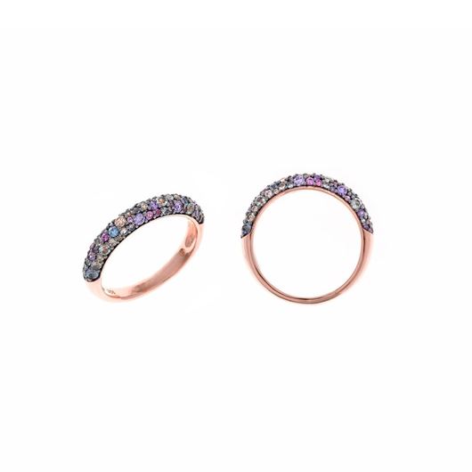 Picture of Anillo de plata baño rosa y circonitas multicolor sobre garras en baño de rutenio