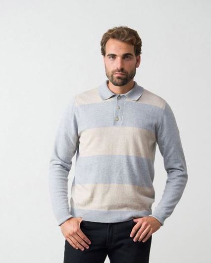 Picture of Jersey combinado rayas-liso de cuello camisero en lana cashmere