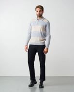Foto de Jersey combinado rayas-liso de cuello camisero en lana cashmere