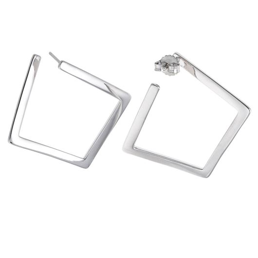 Foto de Pendientes de plata baño rodio cuadrado irregular liso