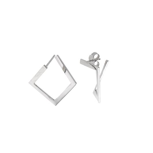Foto de Pendientes Hoops de plata baño rodio cuadrado irregular liso