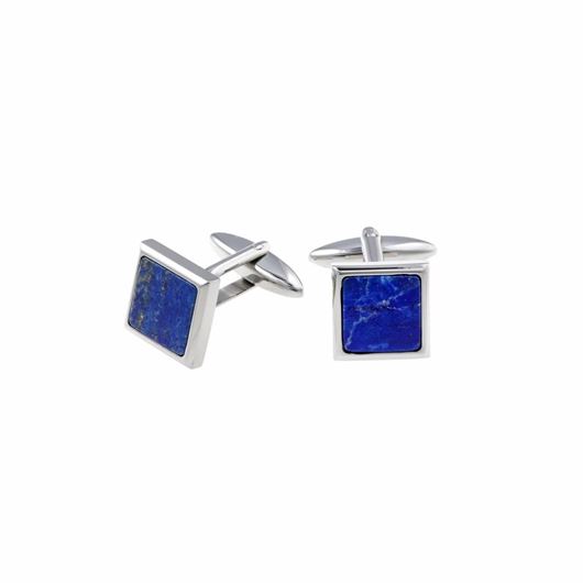 Picture of Gemelos de acero baño rodio cuadrado lapislazuli natural