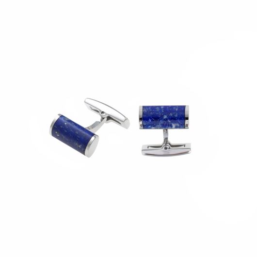 Foto de Gemelos de acero baño rodio cilindro azul con lapislazuli natural