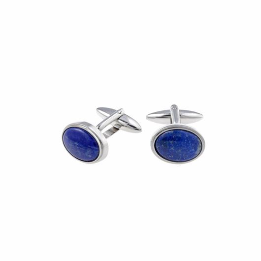 Picture of Gemelos de acero baño rodio ovalado con lapislazuli natural