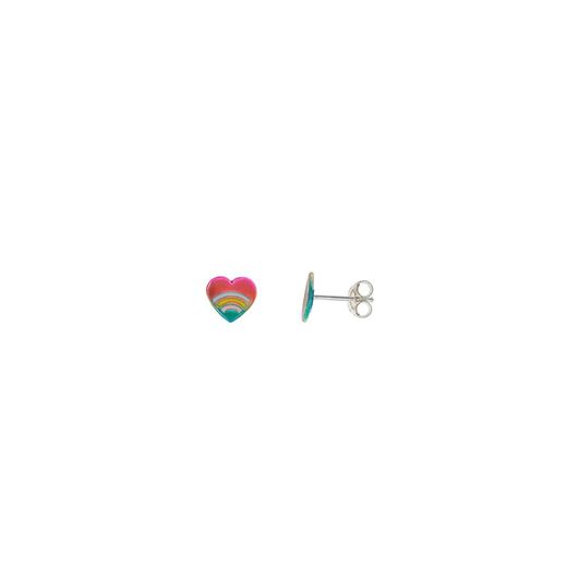 Picture of Pendientes de plata baño rodio corazón con esmalte multicolor