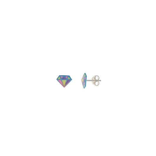 Picture of Pendientes de plata baño rodio diamantes con esmalte multicolor