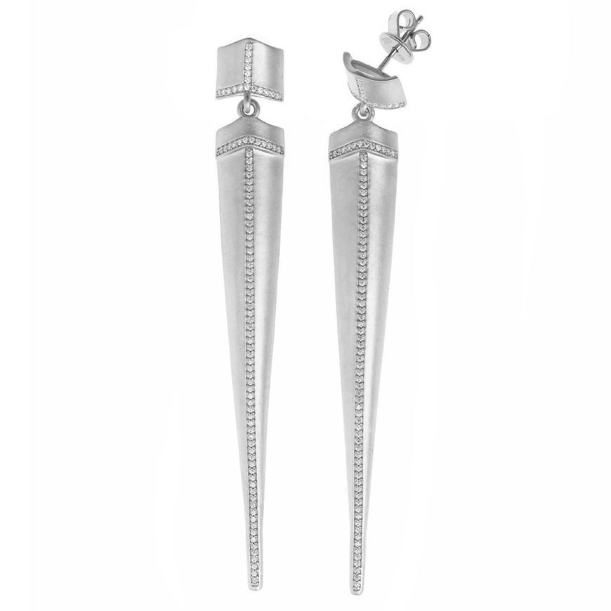 Foto de Pendientes de plata baño rodio satinado pincho con circonitas