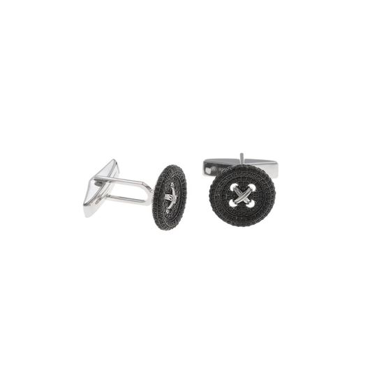 Picture of Gemelos de plata baño rodio boton con circonitas