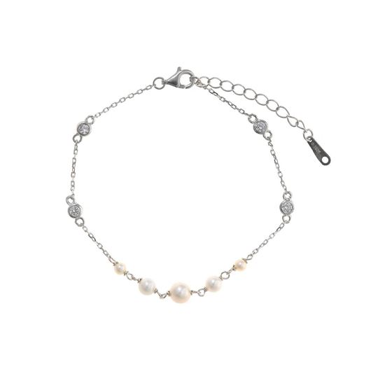 Picture of Pulsera de plata baño rodio con perlas de agua dulce y circonitas