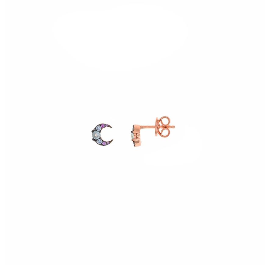 Foto de Pendientes de plata baño oro rosa luna con circonitas multicolor