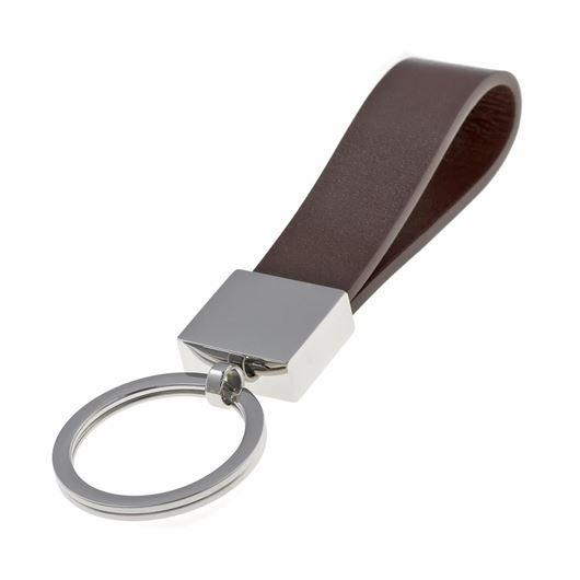 Picture of Llavero de acero rodiado con correa de piel marrón