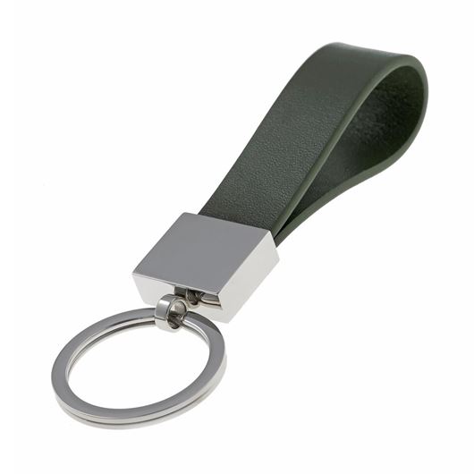 Picture of Llavero de acero rodiado con correa de piel verde militar
