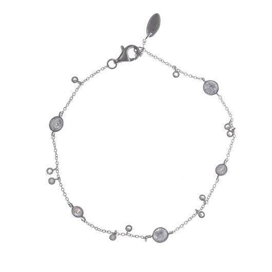 Picture of Pulsera de plata baño rodio con chatones y cuentas 