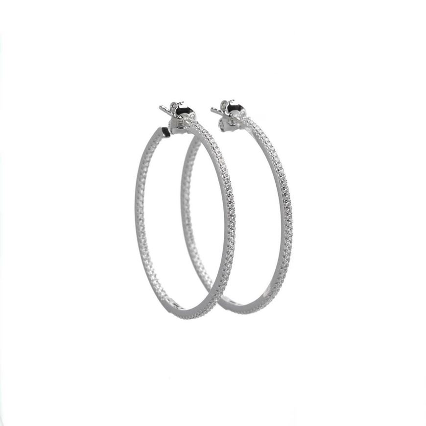 Foto de Pendientes aro de plata baño rodio con circonitas 40mm
