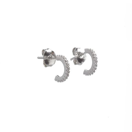 Foto de Pendientes medio aro de plata baño rodio con circonitas