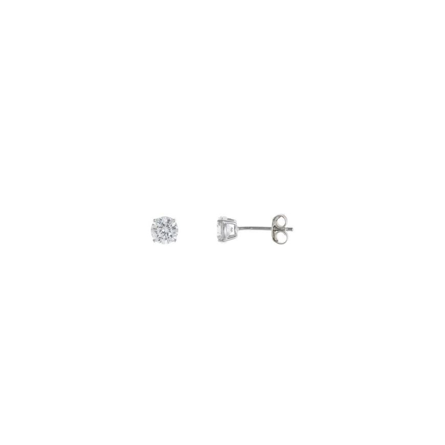 Foto de Pendientes de plata baño rodio punto de luz cuatro garras 5mm