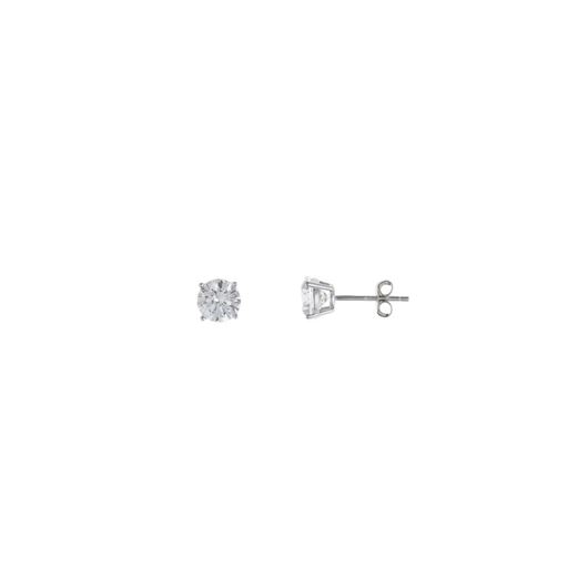 Foto de Pendientes de plata baño rodio punto de luz cuatro garras 6mm