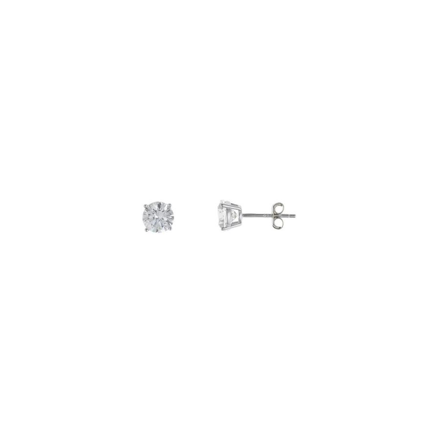 Foto de Pendientes de plata baño rodio punto de luz cuatro garras 6mm