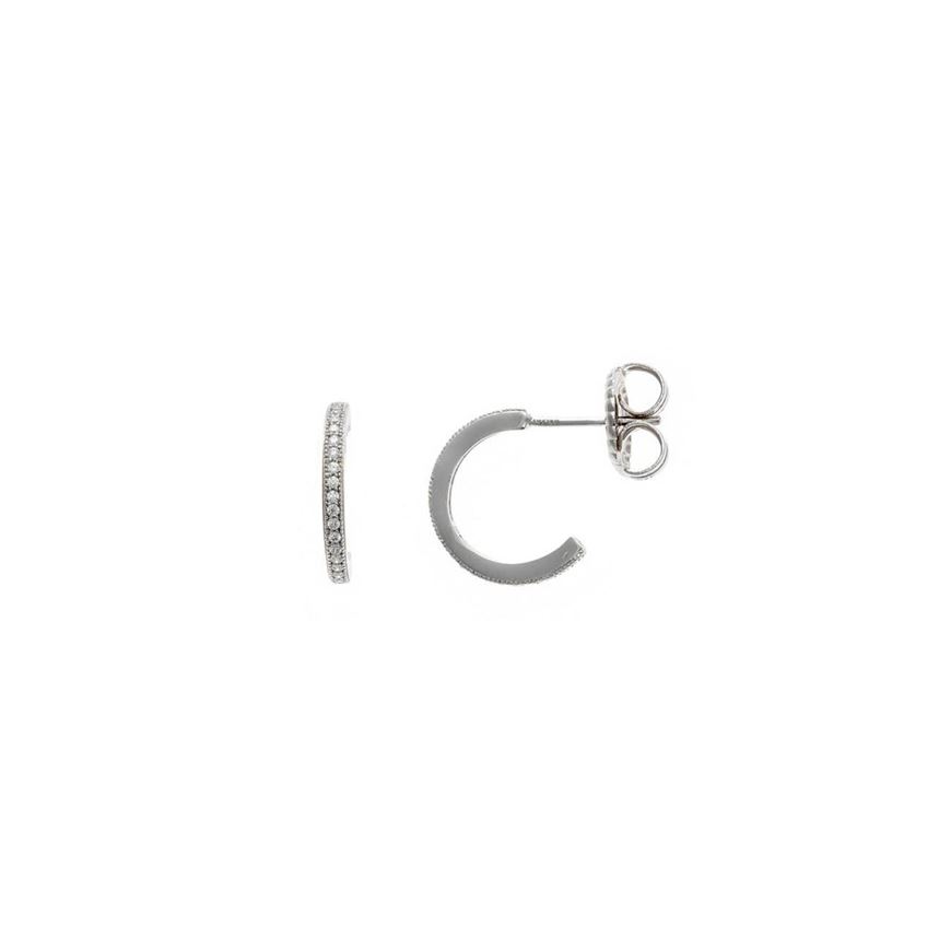 Foto de Pendientes medio aro de plata baño rodio con circonitas