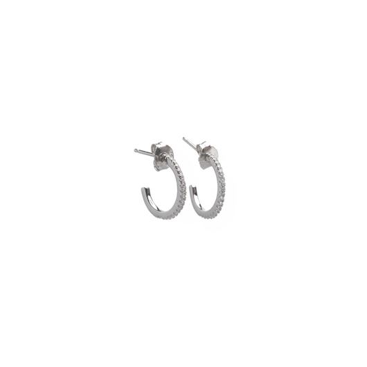 Picture of Pendientes medio aro de plata baño rodio con circonitas