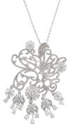 Foto de Gargantilla y broche de plata rodiada con filigrana de flores en circonitas blancas brillantes