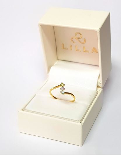 Foto de Anillo Mesquida Oro amarillo con peridoto, zafiro rosa y zircón azul