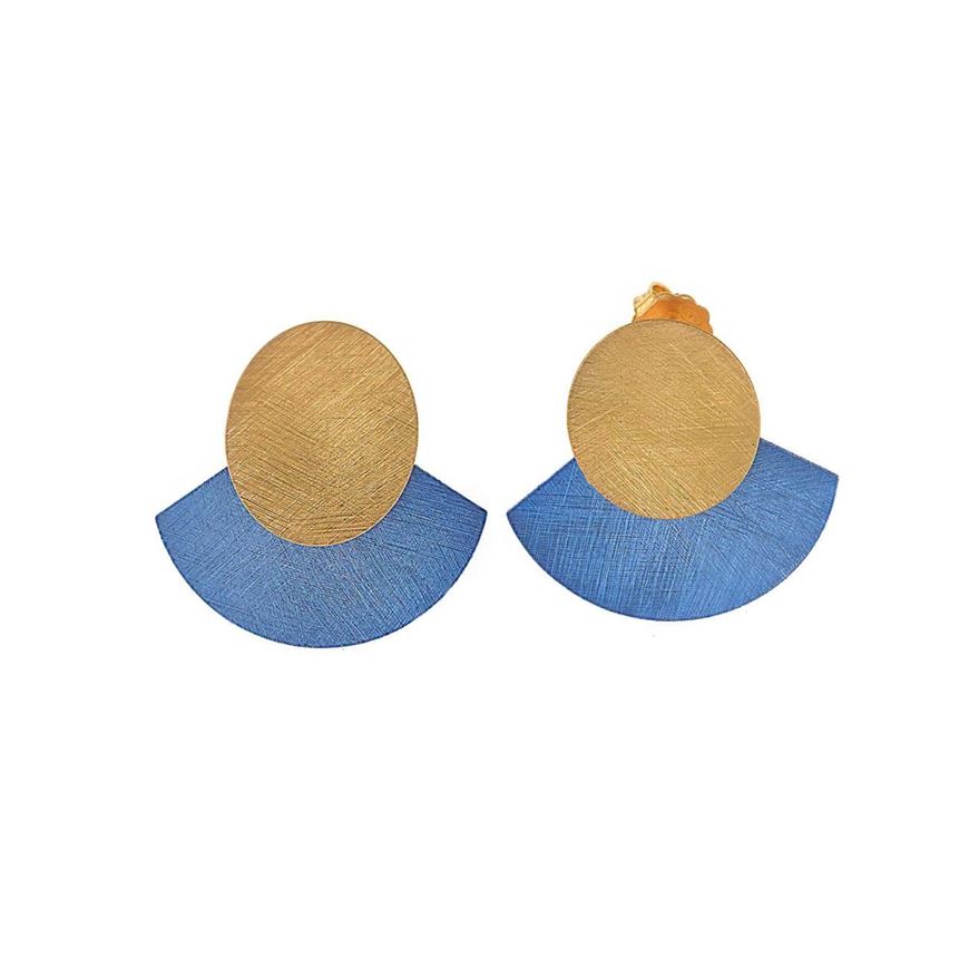 Foto de Pendientes plata baño oro con circulo y rombo azul