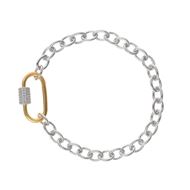 Foto de Pulsera de plata rodiada con eslabones oval y motivo centro bicolor