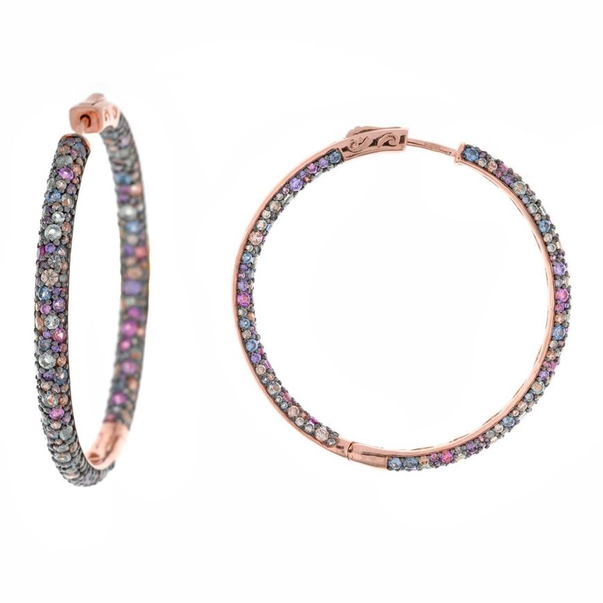Foto de Pendientes de plata aro con baño oro rosa con circonitas multicolor