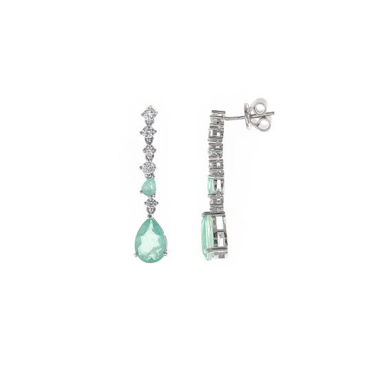 Picture of Pendientes largos de plata rodiada con circonitas blancas brillantes y verdes talla pera
